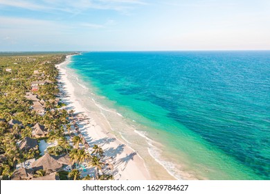 Amazing aerial view of Tulum Beach, in the Caribbean Ocean, near Cancun, Mexico