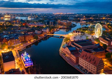 Amazing Architecture Of The Main City In Gdansk At Dusk, Poland. Noisy Due To High ISO