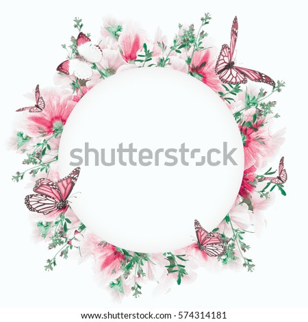 Similar – Round frames with tropical flowers and leaves