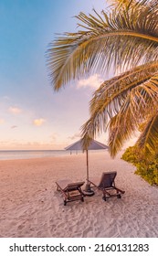 Amazing beach. Chairs on the sandy beach sea. Luxury summer holiday and vacation resort hotel for tourism. Inspirational tropical landscape. Tranquil scenery, relax beach, beautiful landscape design - Shutterstock ID 2160131283