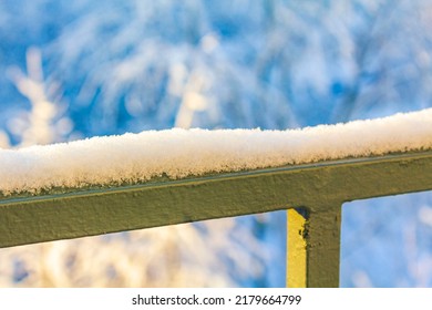 Amazing beautiful snowy winter snow and ice landscape panorama view with railing with snow in Leherheide Bremerhaven Bremen Germany.