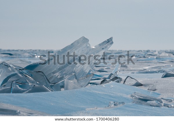 Amazing\
breaks in the transparent ice of lake\
Baikal