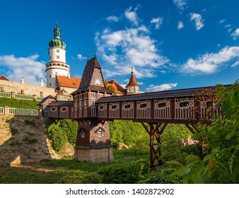 Amazing castle of Nove Mesto nad Metuji with wonderful covered wooden bridge by Dusan Jurkovic, Czech Republic - Shutterstock ID 1402872902
