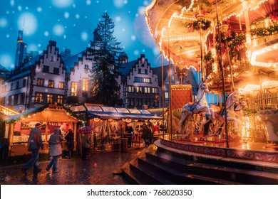 Amazing Christmas market spirit in Frankfurt, Germany. December 2, 2017. Celebrating new years eve. Happy holidays.