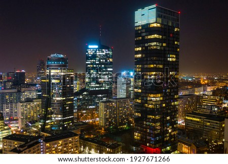 Amazing cityscape of Warszawa at night, capital city of Poland.