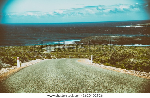 Amazing coastline road of Kangaroo Island on a\
sunny morning,\
Australia.