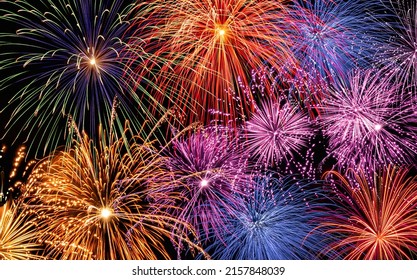 Amazing colorful display of fireworks on black backgound