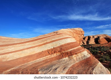 Amazing colors and shape of the Fire Wave at sunset, Valley of Fire State Park, Nevada, USA