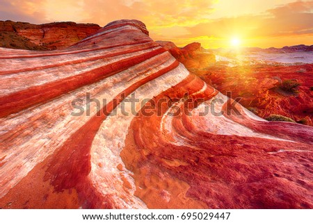 Amazing colors and shape of the Fire Wave rock in Valley of Fire State Park, Nevada, USA
