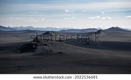 Amazing and dramatic volcanic landscape and black desert in the central highlands of Iceland