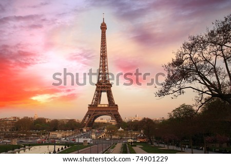 Amazing Eiffel Tower in the evening, Paris,  France