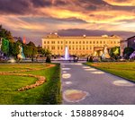 Amazing evening view of Mirabell Palace, Salzburg, Austria, Europe. Superb spring scene of Mirabell Garden. Traveling concept background.
