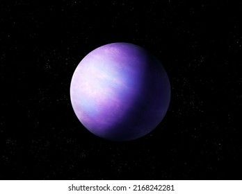 Amazing exoplanet, sci-fi background. Realistic planet with atmosphere in space with stars. Alien planet in purple tones.