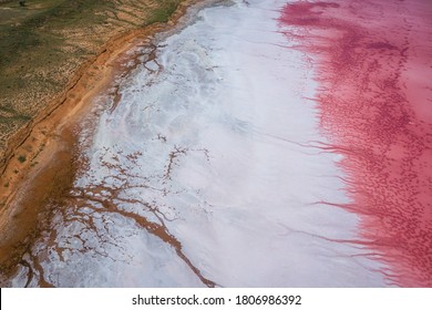 Amazing Forms Of Land Surface Made Of Water And Salt, Nature Abstract Background, Aerial View. Pink Extremely Salty Syvash Lake Also Known As Putrid Sea Or Rotten Sea