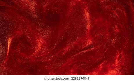 Amazing gold particles in red fluid. Sparkling glittering dust particles stains and overflows. Abstract liquid background with gold waves and red tints. - Powered by Shutterstock