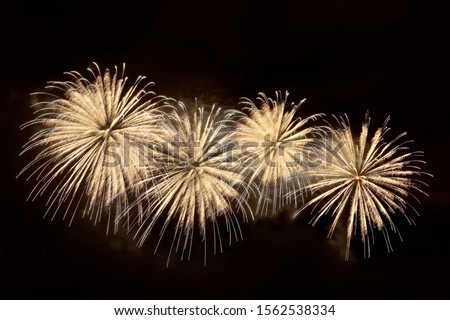 Amazing golden fireworks on dark background.  Beautiful gold color fireworks display