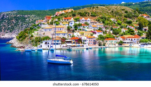 Amazing Greece series - beautiful colorful village Assos in Kefalonia island