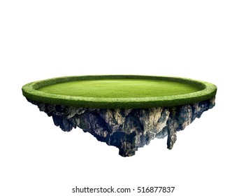 Amazing green field island floating in the air isolated with white background - Shutterstock ID 516877837