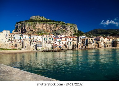 Amazing Harbor View Of Small Town Cefalu In The Province Of Palermo, Sicily