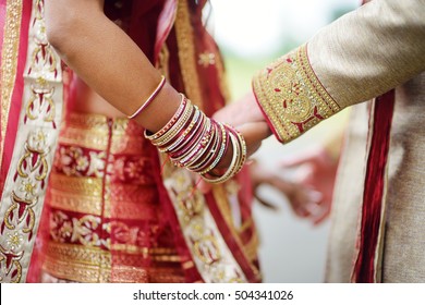 Amazing hindu wedding ceremony. Details of traditional indian wedding. Beautifully decorated hindu wedding accessories. Indian marriage traditions.