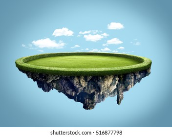 Amazing island floating in the air with clouds