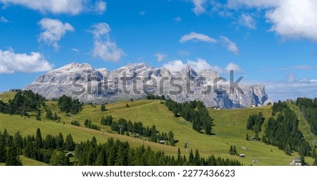 Amazing landscape at the Dolomites in Italy. View at Sella group during summer time. dolomites unesco world heritage. Best touristic destination. Alta Badia, Sud Tirol, Italy