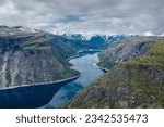 The amazing landscape of the Ringedalsvatnet Lake from Trolltunga scenic spot, Norway