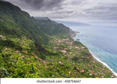 Amazing landscape with a small village Arco de Sao Jorge on the north side of Madeira from Cabanas viewpoint, Portugal - Shutterstock ID 458754667