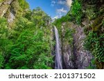 Amazing landscape from the waterfall of Livaditis or Trachoni. Α  magnificent 40 meters high waterfall, one of the biggest in Greece, is also part of the European Path E6. Drama Prefecture. Greece.