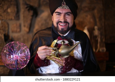 Amazing Man Holding Genie Lamp 