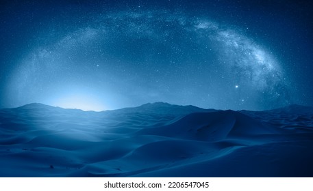Amazing Milky Way Galaxy over the sand dunes of Sahara Desert - Sahara, Morocco