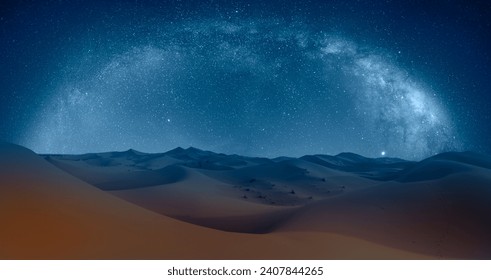 Amazing Milky Way over the sand dunes of Sahara Desert - Sahara, Morocco - Powered by Shutterstock