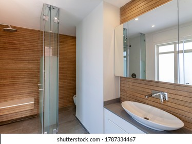 Amazing Modern Kids Bathroom, With Blue  Cabinet. Presence Of A Spa