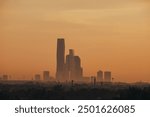 Amazing morning view on King Abdullah Financial District from far away, in the capital, Riyadh, Saudi Arabia