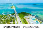 Amazing nature of Florida Keys, Marathon island, Seven Mile Bridge road. Endless way. USA. 