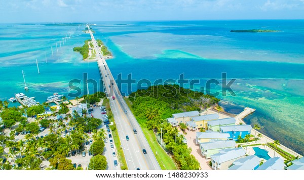 Amazing nature of Florida Keys,\
Marathon island, Seven Mile Bridge road. Endless way. USA.\
