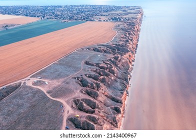 Amazing Nature Landscape, Aerial View, Of Stanislav Clay Mountains, Bizarre Canyon Over The Dnieper River, Outdoor Travel Background, Ukraine, Kherson Grand Canyon