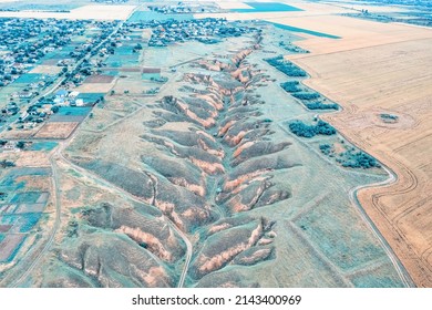 Amazing Nature Landscape, Aerial View, Of Stanislav Clay Mountains, Bizarre Canyon Over The Dnieper River, Outdoor Travel Background, Ukraine, Kherson Grand Canyon