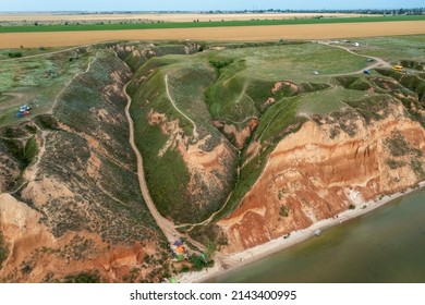 Amazing Nature Landscape, Aerial View, Of Stanislav Clay Mountains, Bizarre Canyon Over The Dnieper River, Outdoor Travel Background, Ukraine, Kherson Grand Canyon