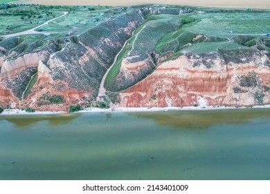 Amazing Nature Landscape, Aerial View, Of Stanislav Clay Mountains, Bizarre Canyon Over The Dnieper River, Outdoor Travel Background, Ukraine, Kherson Grand Canyon