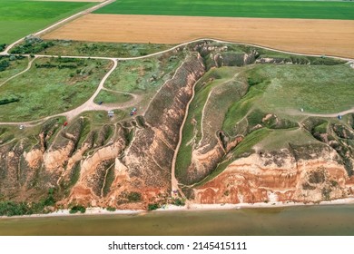 Amazing Nature Landscape, Aerial View, Of Stanislav Clay Mountains, Bizarre Canyon Over The Dnieper River, Outdoor Travel Background, Ukraine, Kherson Grand Canyon