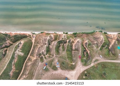 Amazing Nature Landscape, Aerial View, Of Stanislav Clay Mountains, Bizarre Canyon Over The Dnieper River, Outdoor Travel Background, Ukraine, Kherson Grand Canyon