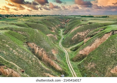 Amazing Nature Landscape, Aerial View, Of Stanislav Clay Mountains, Bizarre Canyon Over The Dnieper River, Outdoor Travel Background, Ukraine, Kherson Grand Canyon