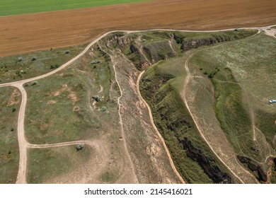 Amazing Nature Landscape, Aerial View, Of Stanislav Clay Mountains, Bizarre Canyon Over The Dnieper River, Outdoor Travel Background, Ukraine, Kherson Grand Canyon