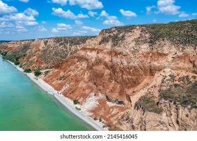 Amazing Nature Landscape, Aerial View, Of Stanislav Clay Mountains, Bizarre Canyon Over The Dnieper River, Outdoor Travel Background, Ukraine, Kherson Grand Canyon