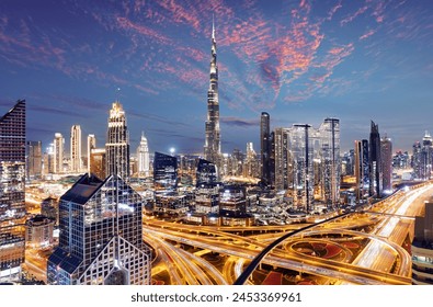 Amazing night Dubai downtown skyline, UAE - Powered by Shutterstock