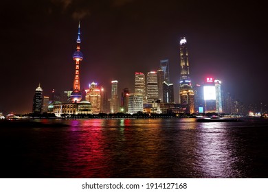 Amazing Night Shanghai Skyline And Colorful Lights, Pudong, China, Asia