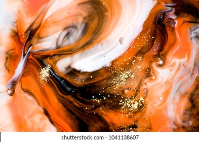 Amazing orange color-natural luxury. Magic marbleized effect. Ancient oriental drawing technique 