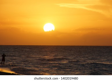 Amazing orange sunset over the sea