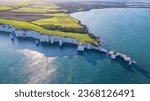 Amazing panorama aerial view of the famous Old Harry Rocks, the most eastern point of the Jurassic Coast, a UNESCO World Heritage Site, UK